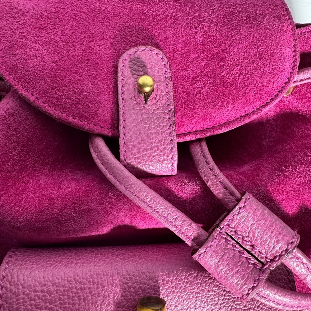 Pink Suede Gucci Bamboo Backpack - Picture 16 of 16